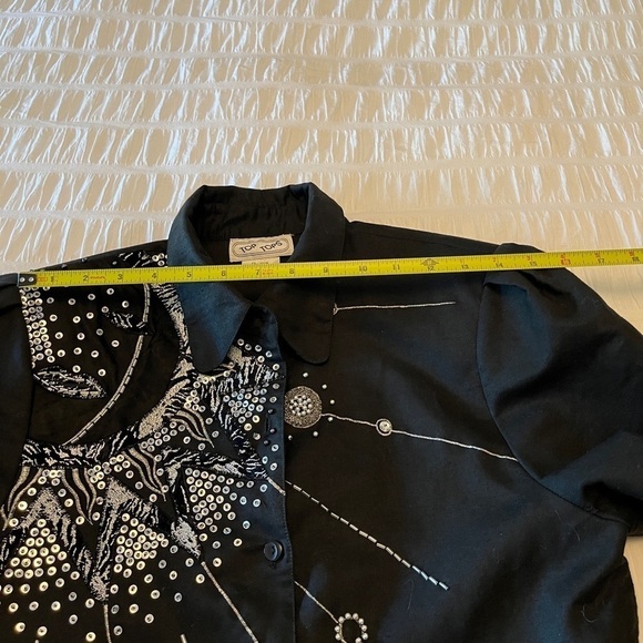TOP TOPS Vintage Embellished Black Button Front Blouse Sequins Beads 80's Vibes - Picture 13 of 16